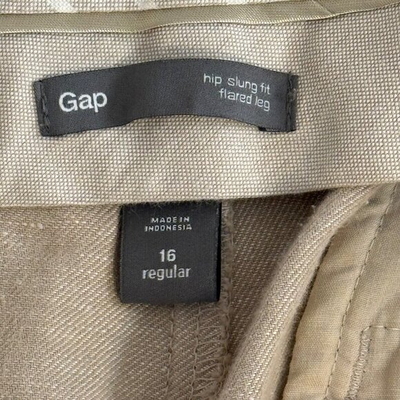 Gap women's wide leg Hip slung fit pants Linen beige, size 16 pockets - Picture 10 of 10